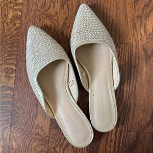 Ann Taylor Cream Pointed-Toe Woven Mule Flats